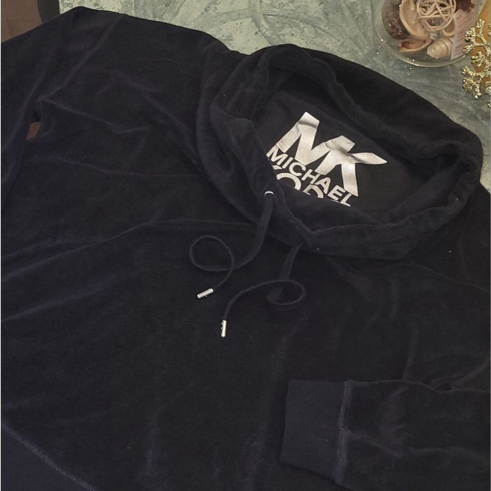 MICHAEL KORS BLACK VELVET PULLOVER COWL DRAWSTRING NEW LARGE